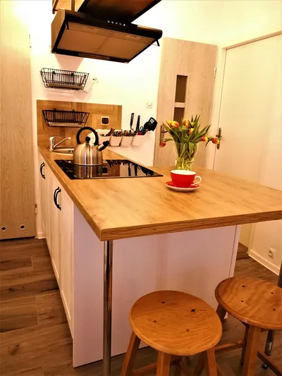 Duzy dwuosobowy pokój z balkonem obok kawiarenki przy parku na BEMOWIE